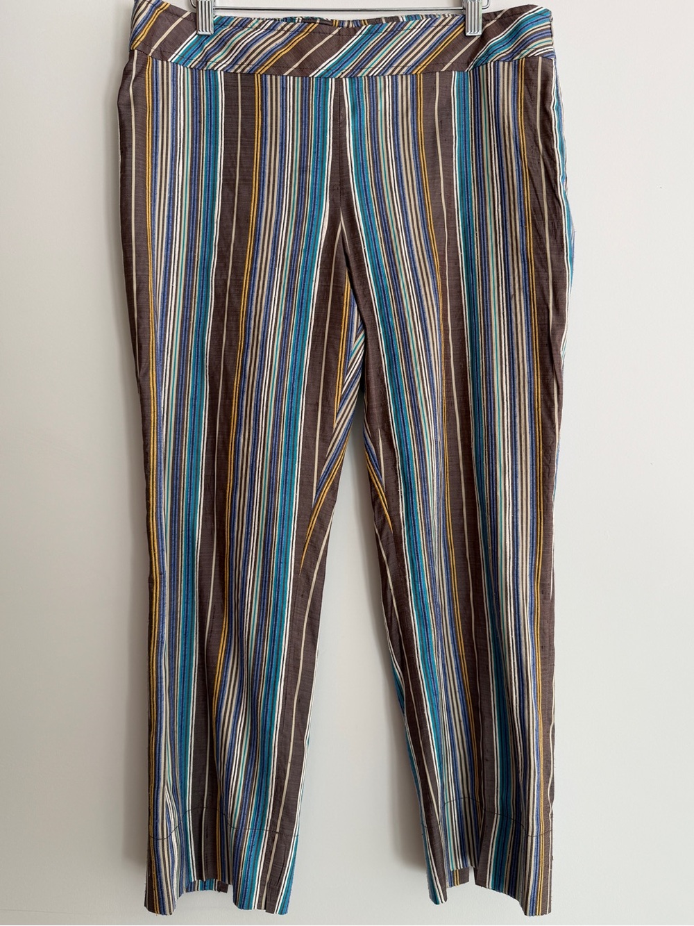 AKRIS PUNTO Textured Silk Striped Trousers Flat Front Side Zip Quiet Luxury